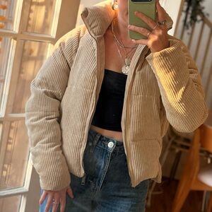 Nasty Gal Beige Corduroy Puffer Jacket